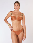 Biquíni Premium Decote V Mix Pedraria Ouro Orgânico Conhaque