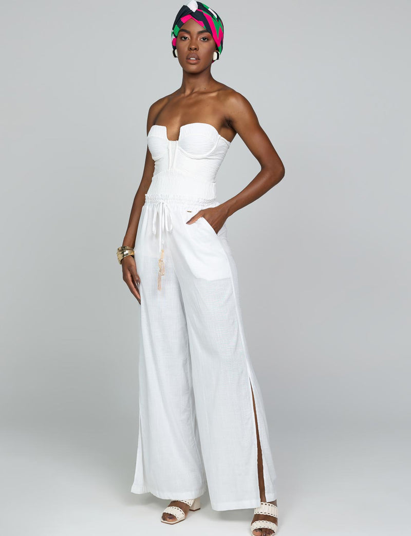 Calça Pantalona Fendas Frescor White