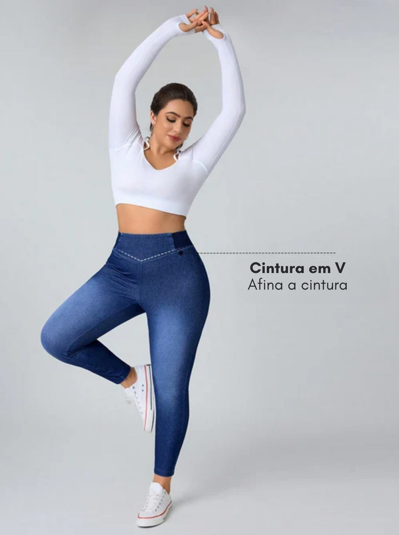 Calça jeans Feminina de Malha Cintura em V - Belle. Plus Size