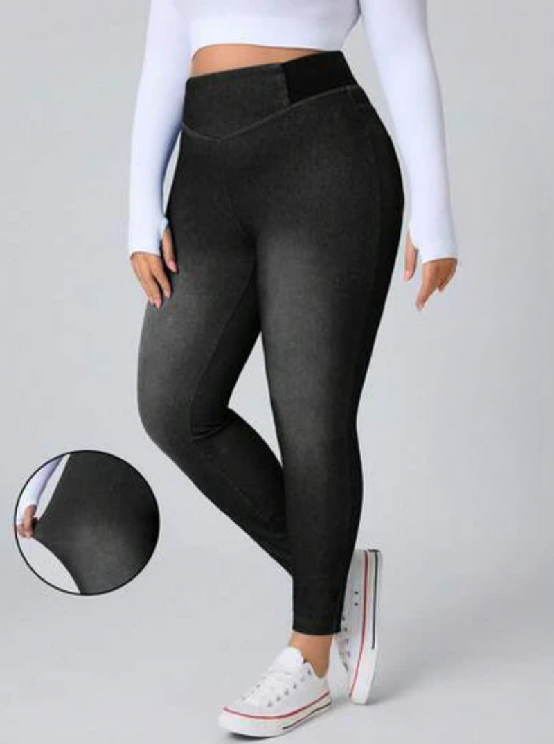 Calça jeans Feminina de Malha Cintura em V - Belle. Plus Size