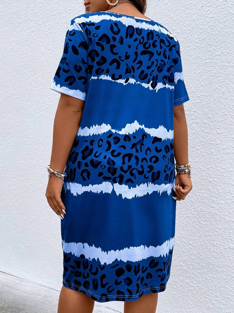 Vestido feminino estampado manga curta Leonice Plus Size