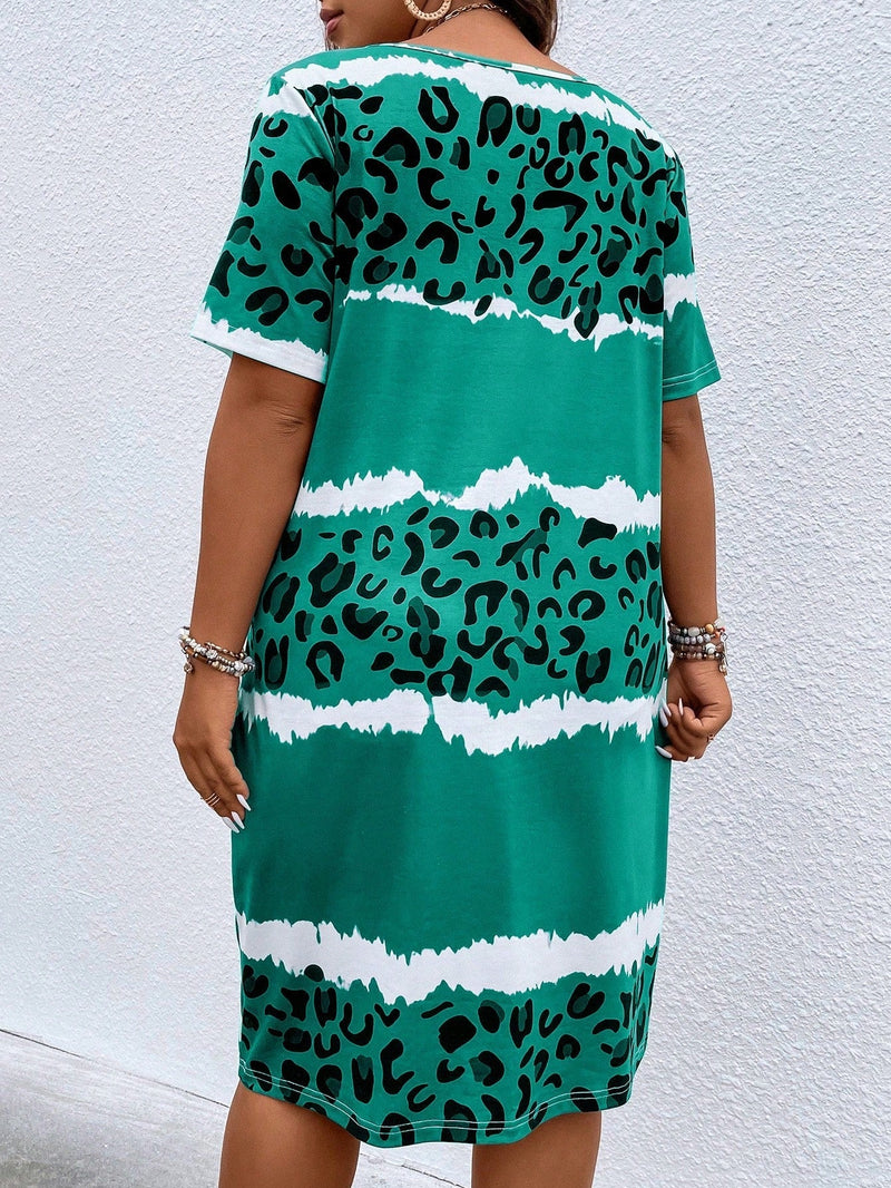 Vestido feminino estampado manga curta Leonice Plus Size