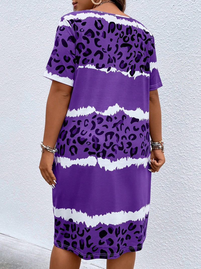 Vestido feminino estampado manga curta Leonice Plus Size