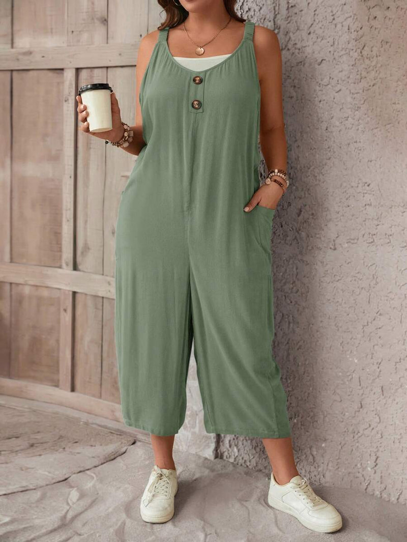 Macacão Feminino sem mangas e Botão Frontal - Luana. Plus Size