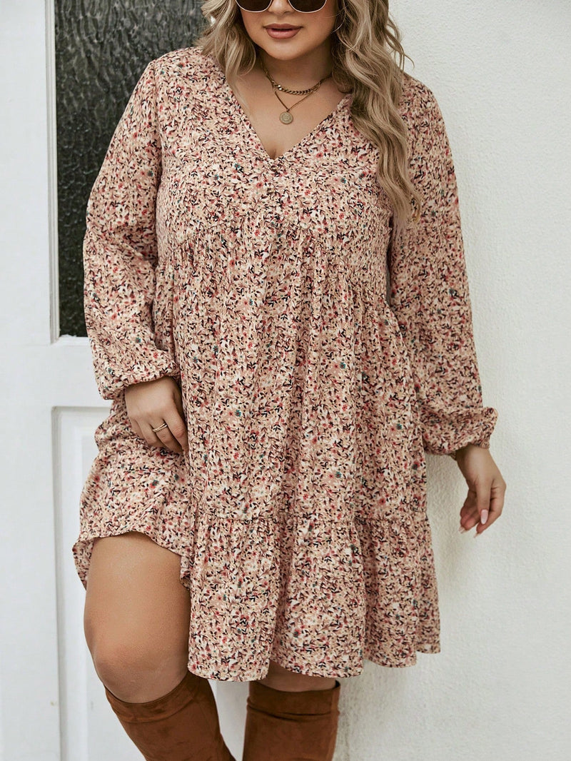 Vestido Feminino Smock com Manga Lanterna - Jade. Plus Size