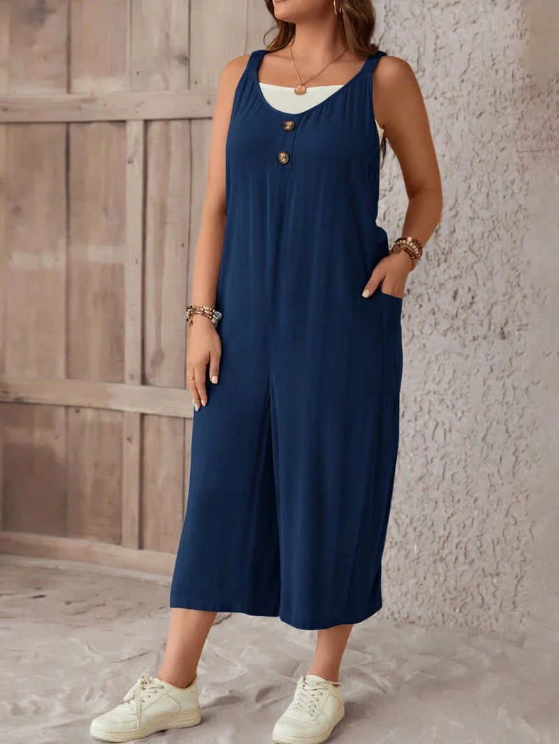 Macacão Feminino sem mangas e Botão Frontal - Luana. Plus Size