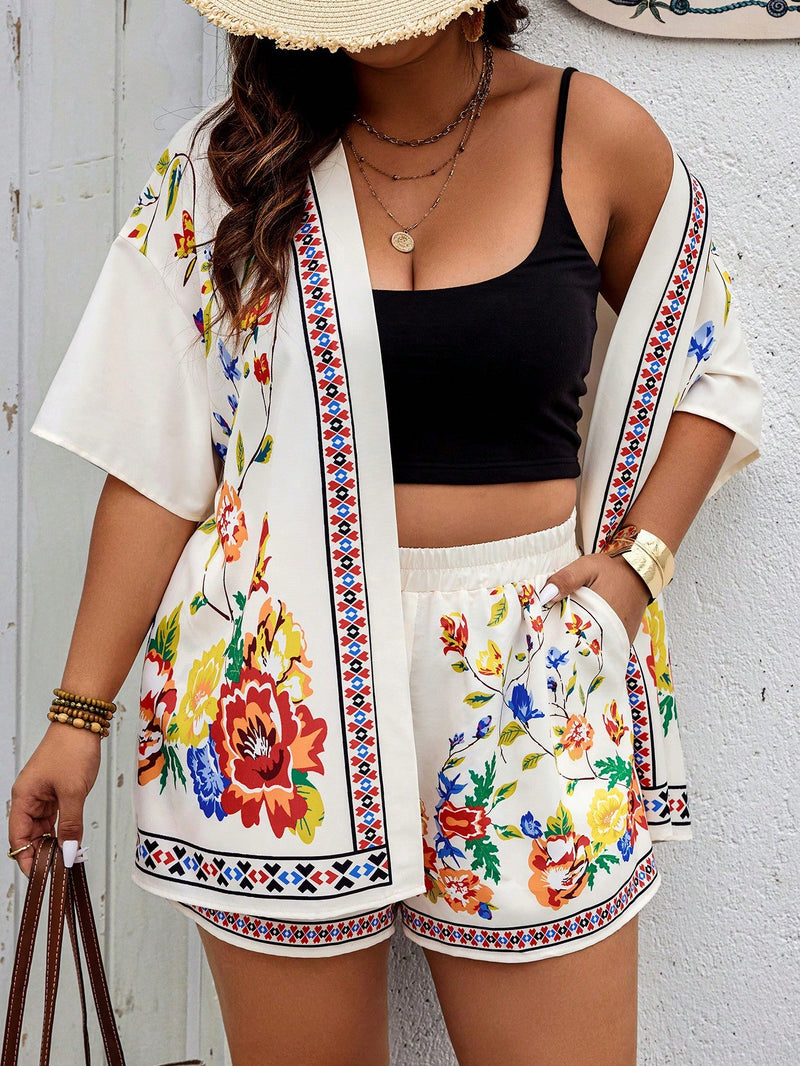 Conjunto Feminino de Kimono e Short com Bolsos - Vitória. Plus Size