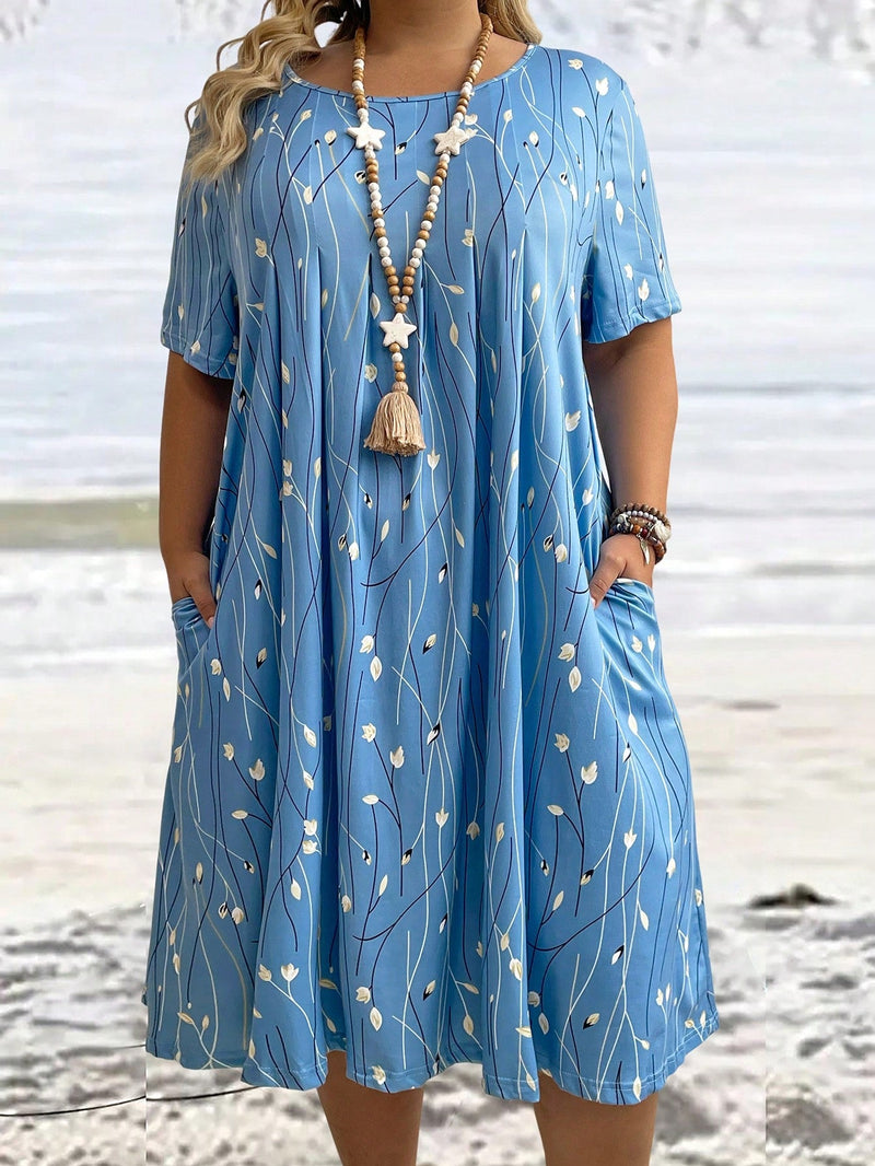 Vestido Feminino ajuste solto e bolsos - Marly. Plus Size