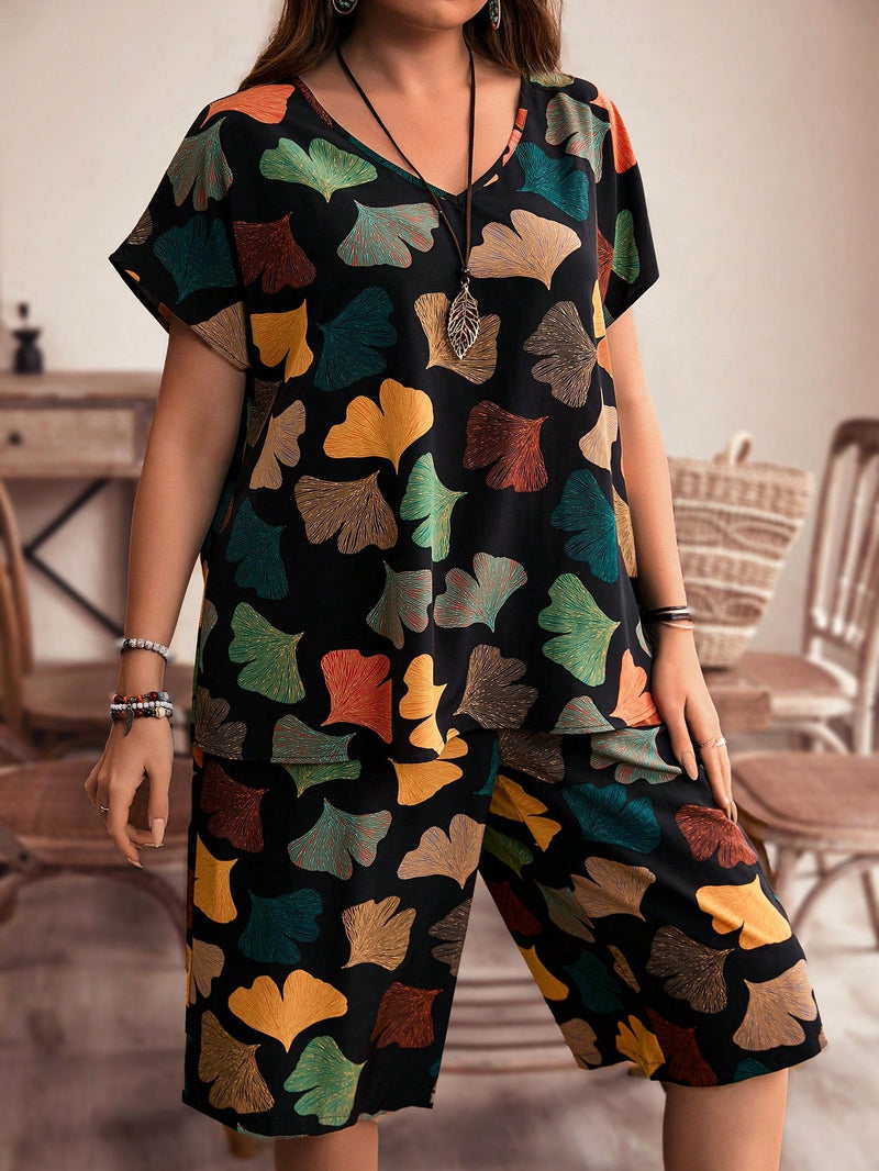 Conjunto feminino estampado de bermuda Isabelly. Plus Size