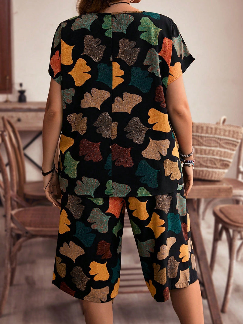 Conjunto feminino estampado de bermuda Isabelly. Plus Size