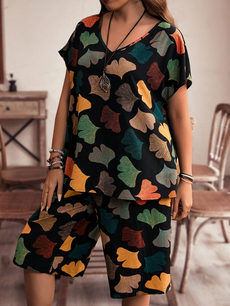 Conjunto feminino estampado de bermuda Isabelly. Plus Size