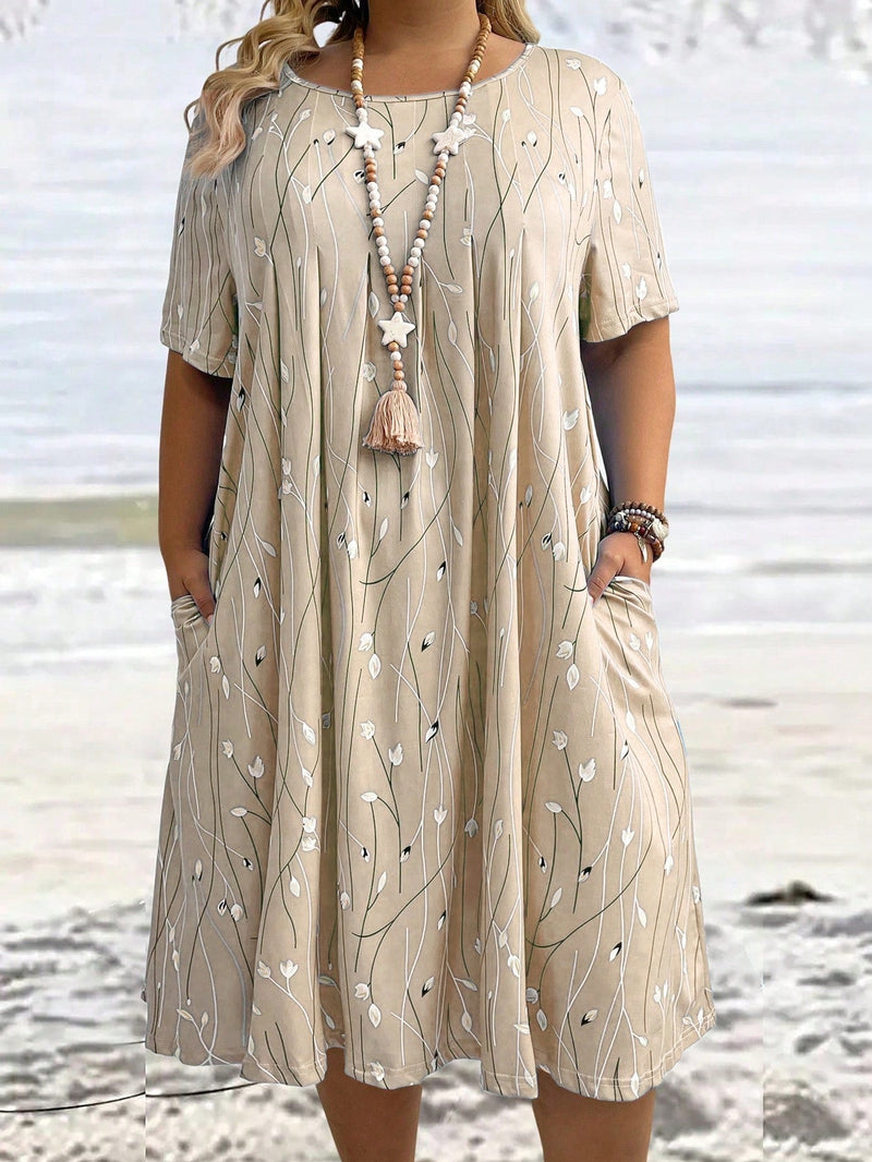 Vestido Feminino ajuste solto e bolsos - Marly. Plus Size