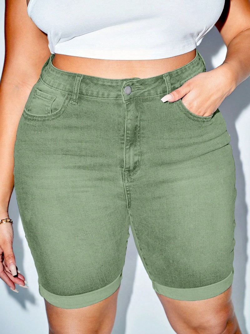 Shorts Feminino de cintura alta bainha enrolada - Federica. Plus Size