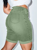 Shorts Feminino de cintura alta bainha enrolada - Federica. Plus Size