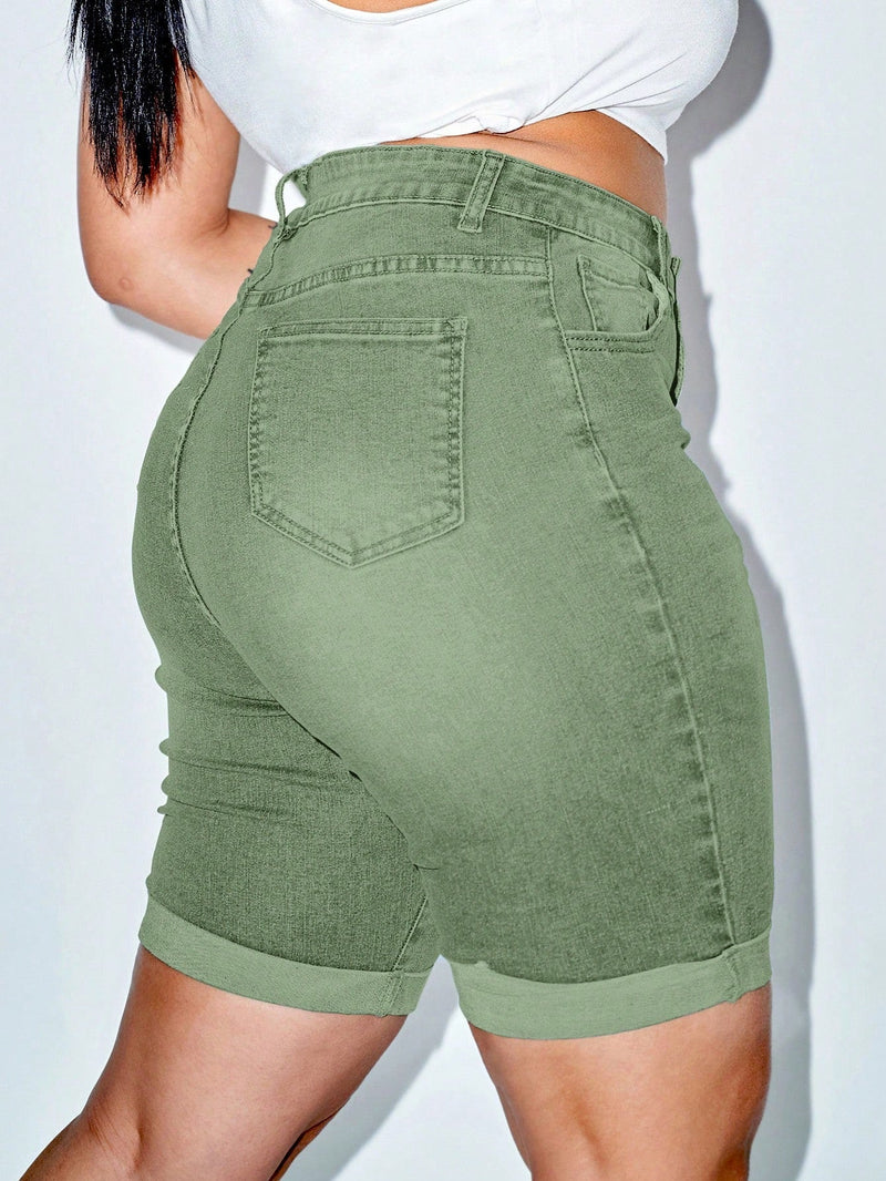 Shorts Feminino de cintura alta bainha enrolada - Federica. Plus Size