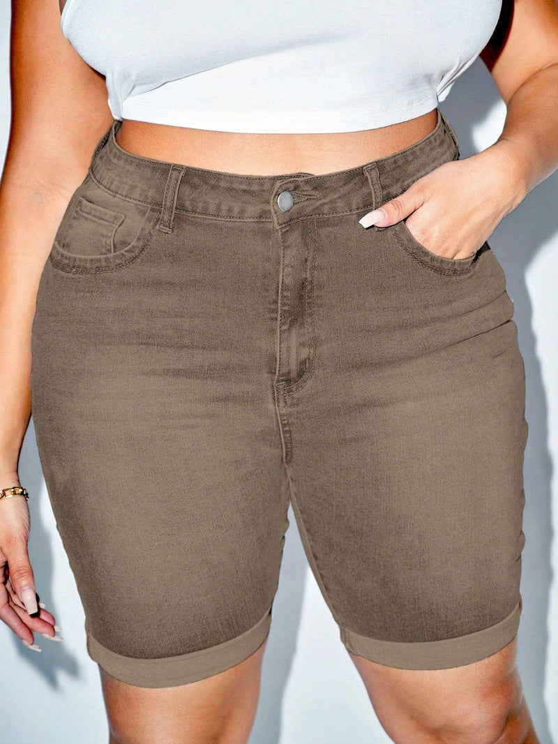 Shorts Feminino de cintura alta bainha enrolada - Federica. Plus Size