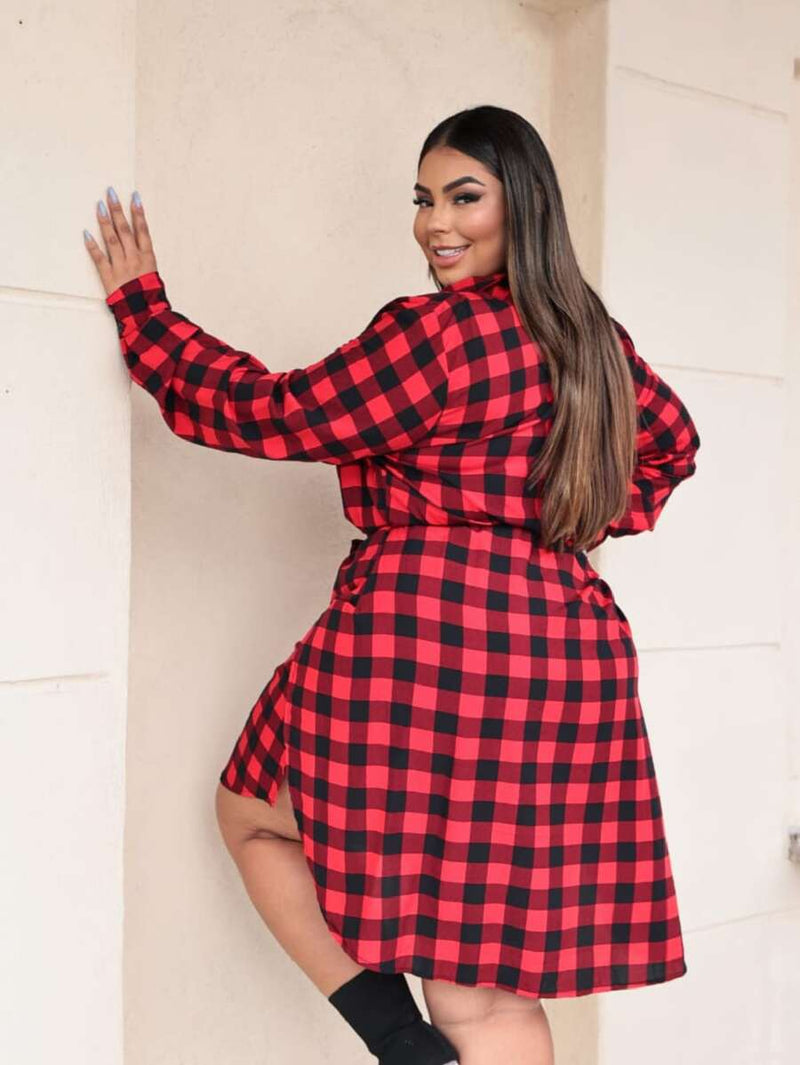 Vestido Camisa Xadrez Elegante e Confortável - Lia. Plus Size