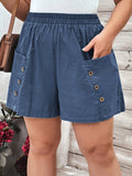 Shorts Feminino Solto com Decoração de Botão e Bolsos Elisa. Plus Size