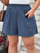 Shorts Feminino Solto com Decoração de Botão e Bolsos Elisa. Plus Size