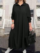 Vestido tipo túnica Feminina de Manga Longa e Colarinho -Malani. Plus Size