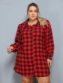 Vestido Camisa Feminino Xadrez com Manga Longa - Laila. Plus Size