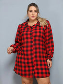 Vestido Camisa Feminino Xadrez com Manga Longa - Laila. Plus Size