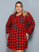 Vestido Camisa Feminino Xadrez com Manga Longa - Laila. Plus Size