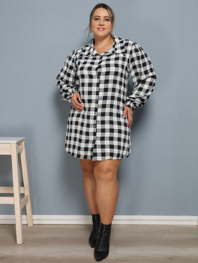 Vestido Camisa Feminino Xadrez com Manga Longa - Laila. Plus Size