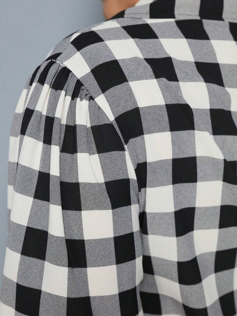 Vestido Camisa Feminino Xadrez com Manga Longa - Laila. Plus Size