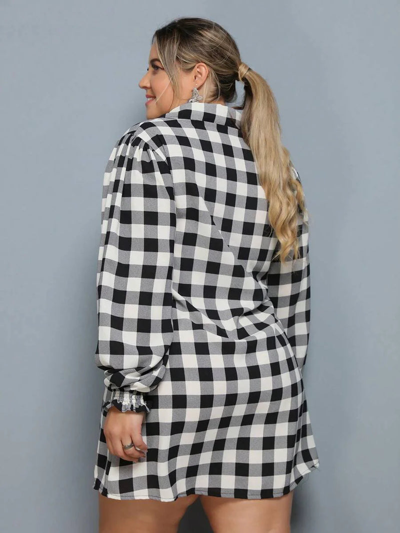Vestido Camisa Feminino Xadrez com Manga Longa - Laila. Plus Size