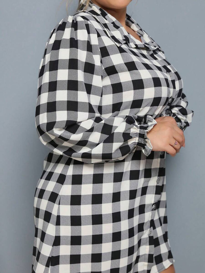 Vestido Camisa Feminino Xadrez com Manga Longa - Laila. Plus Size