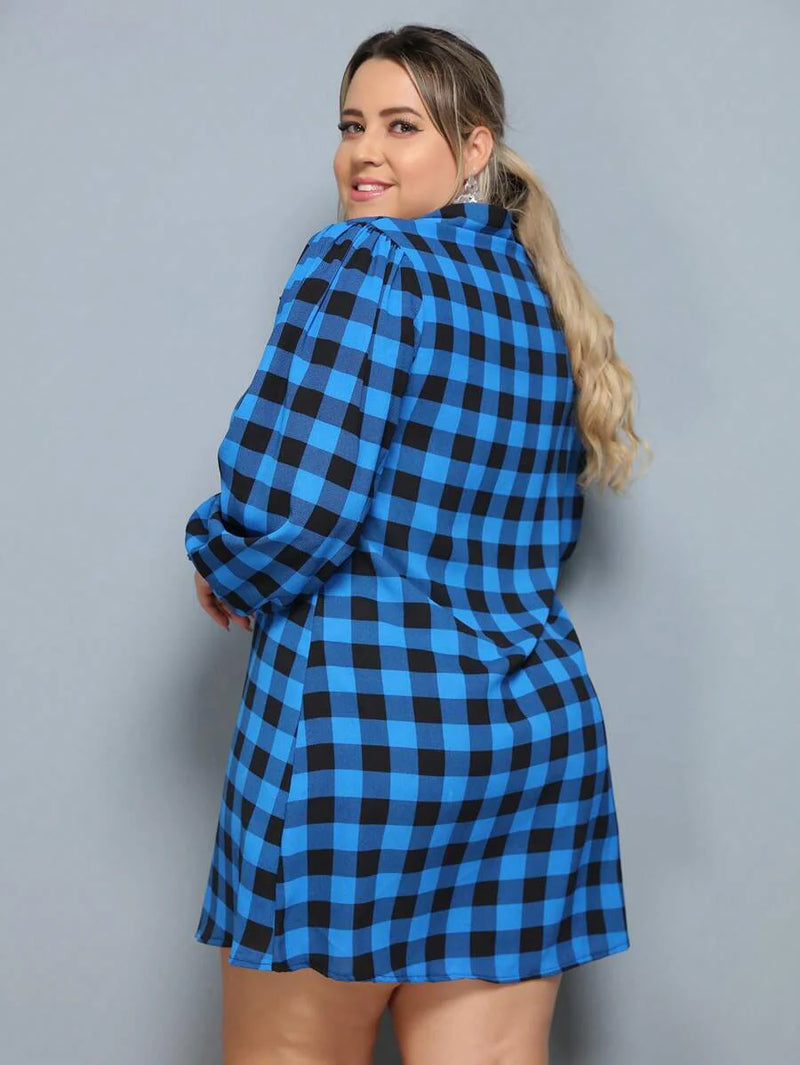 Vestido Camisa Feminino Xadrez com Manga Longa - Laila. Plus Size