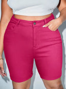 Shorts Feminino de cintura alta bainha enrolada - Federica. Plus Size