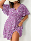 Vestido Feminino com Manga Borboleta com Babado na Barra - Liliane. Plus Size