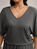 Conjunto Feminino camiseta com manga morcego e calça larga - Karol. Plus Size