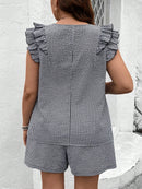 Conjunto Feminino com Blusa de Manga Curta Xadrez e Short - Mily. Plus Size