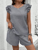 Conjunto Feminino com Blusa de Manga Curta Xadrez e Short - Mily. Plus Size