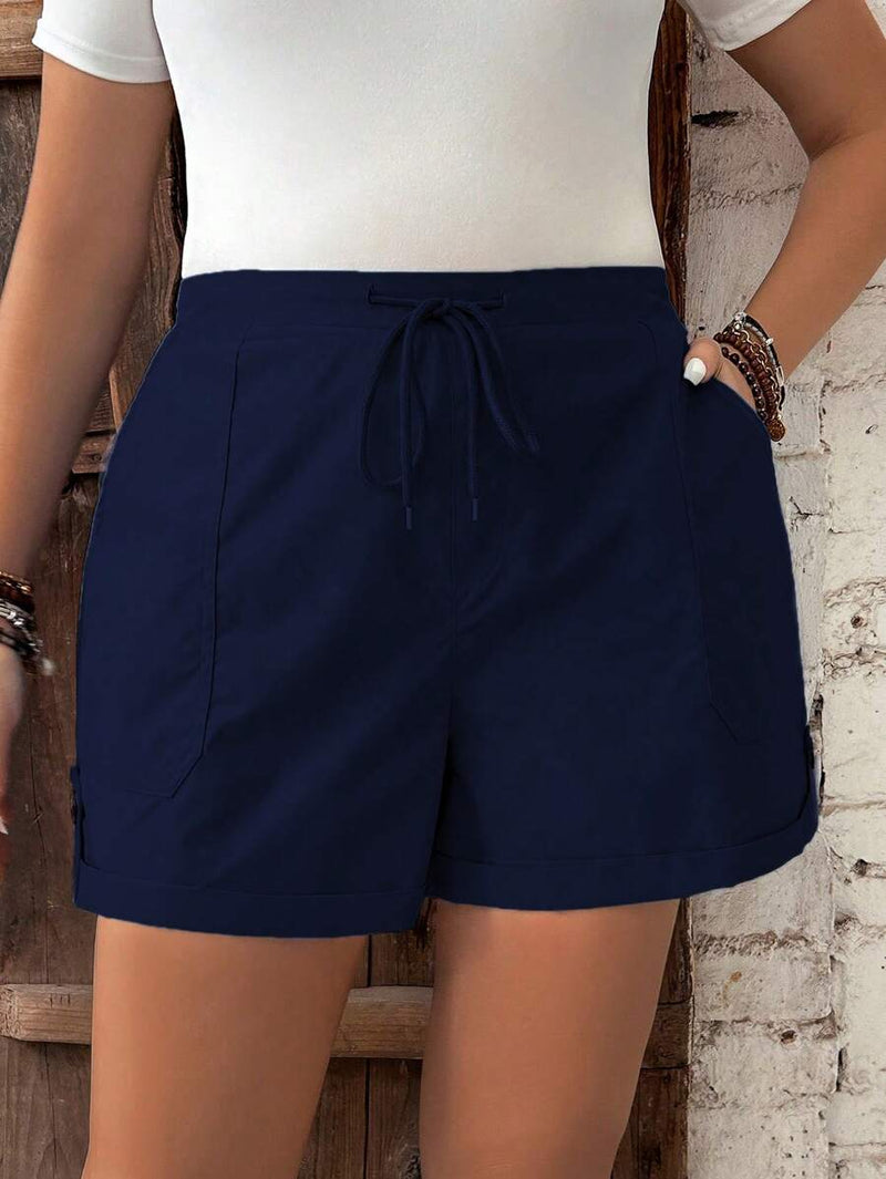 Short Feminino de Cintura com Cordão e Bolsos - Anastasia. Plus Size