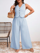 Conjunto Feminino de Regata e Calça Perna Larga Leda. Plus Size