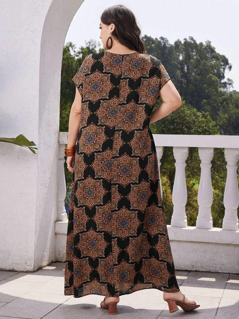 Túnica Feminina reto de manga curta morcego - Samira. Plus Size