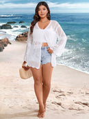 Cardigan Feminina de Praia Vazada com Amarração Frontal - Liana. Plus Size