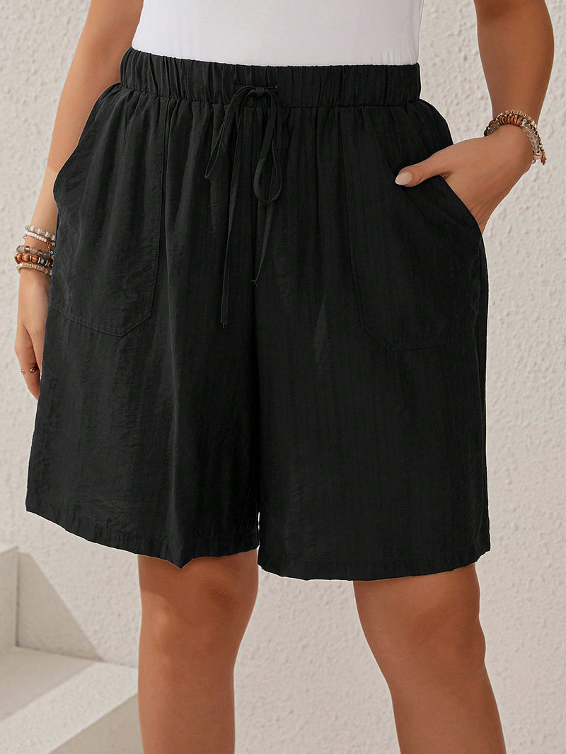 Bermuda Feminina Com Cordão Na Cintura e Bolsos Funcionais - Elise. Plus Size