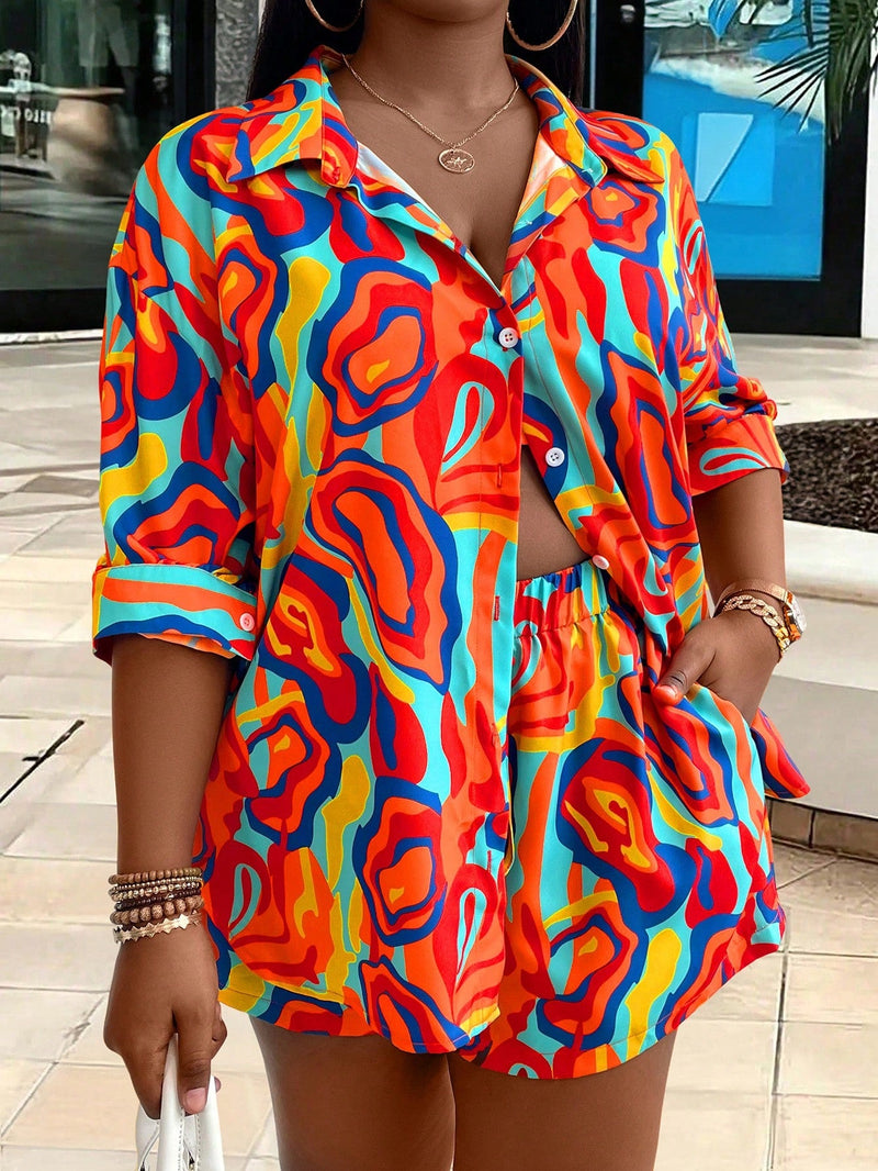 Conjunto Feminino camisa listrada e shorts - Ghi. Plus Size