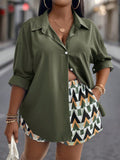 Conjunto Feminino camisa listrada e shorts - Ghi. Plus Size