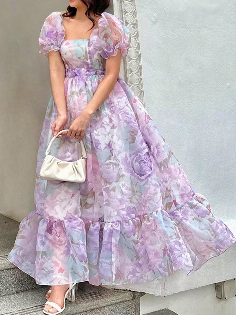 Vestido Feminino Longo Manga Bufante - Giovanna. Plus Size