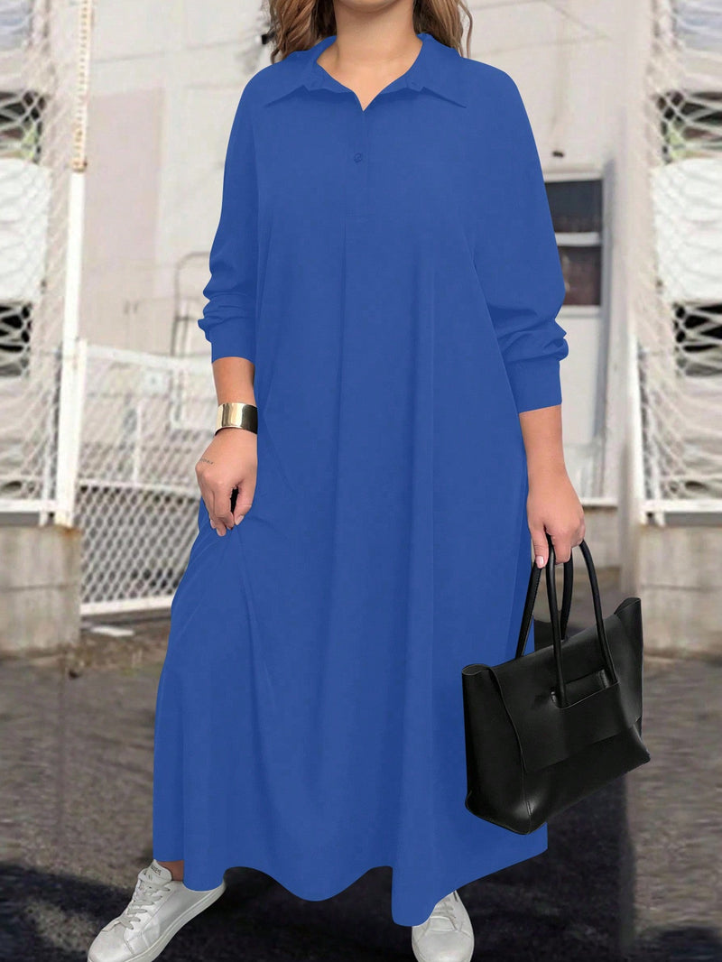 Vestido tipo túnica Feminina de Manga Longa e Colarinho -Malani. Plus Size