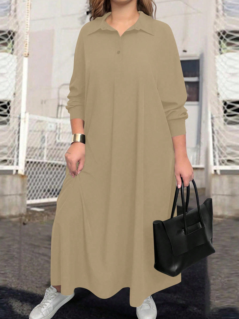 Vestido tipo túnica Feminina de Manga Longa e Colarinho -Malani. Plus Size