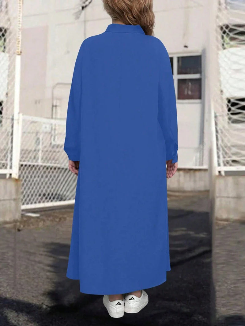 Vestido tipo túnica Feminina de Manga Longa e Colarinho -Malani. Plus Size