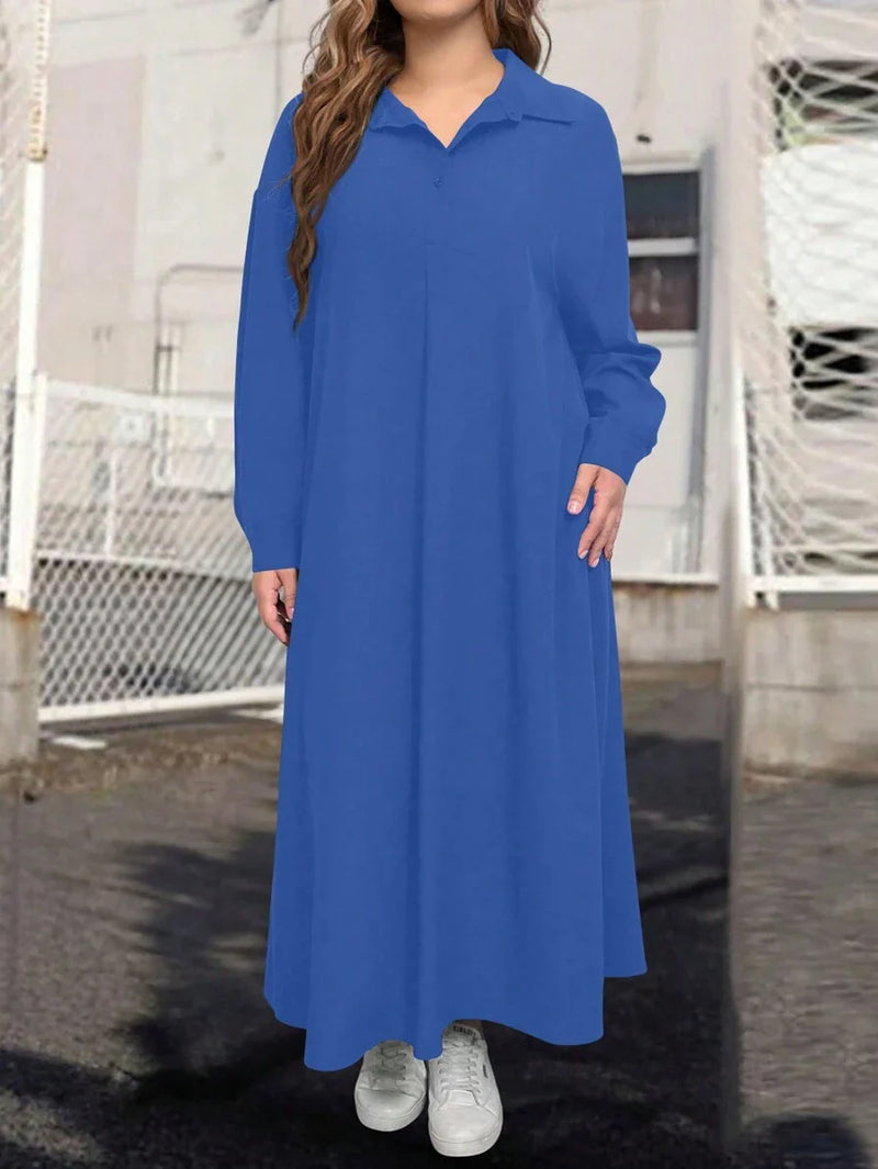 Vestido tipo túnica Feminina de Manga Longa e Colarinho -Malani. Plus Size