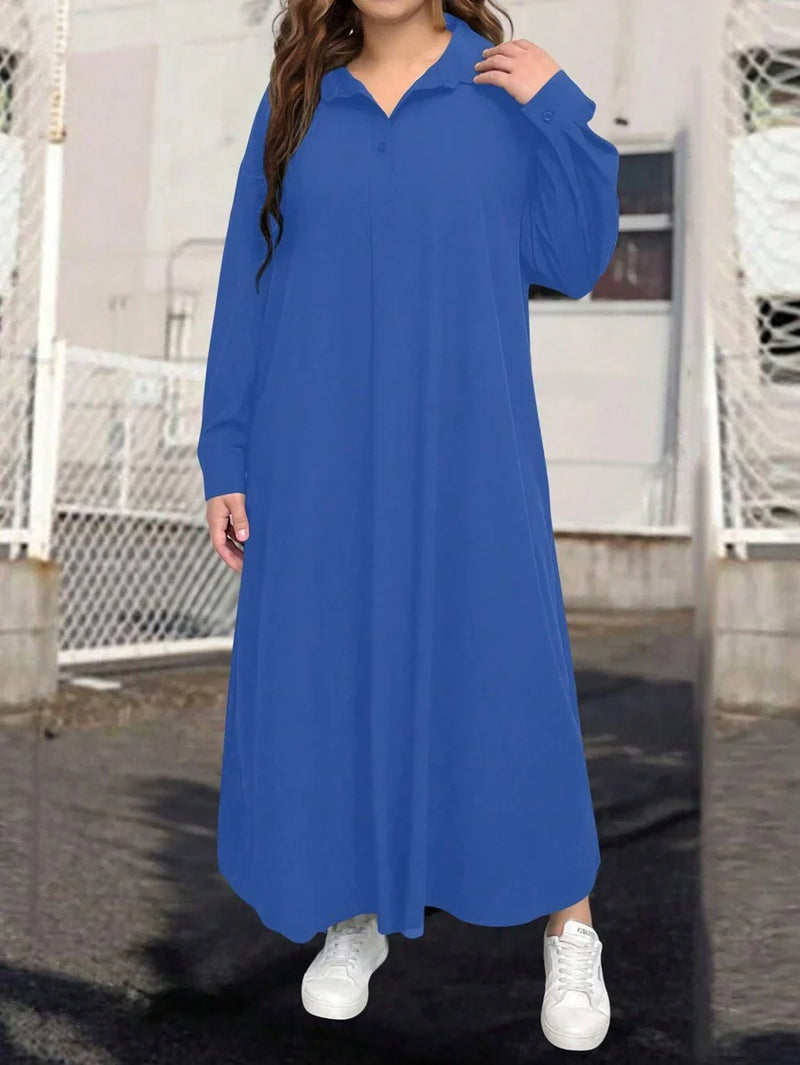 Vestido tipo túnica Feminina de Manga Longa e Colarinho -Malani. Plus Size